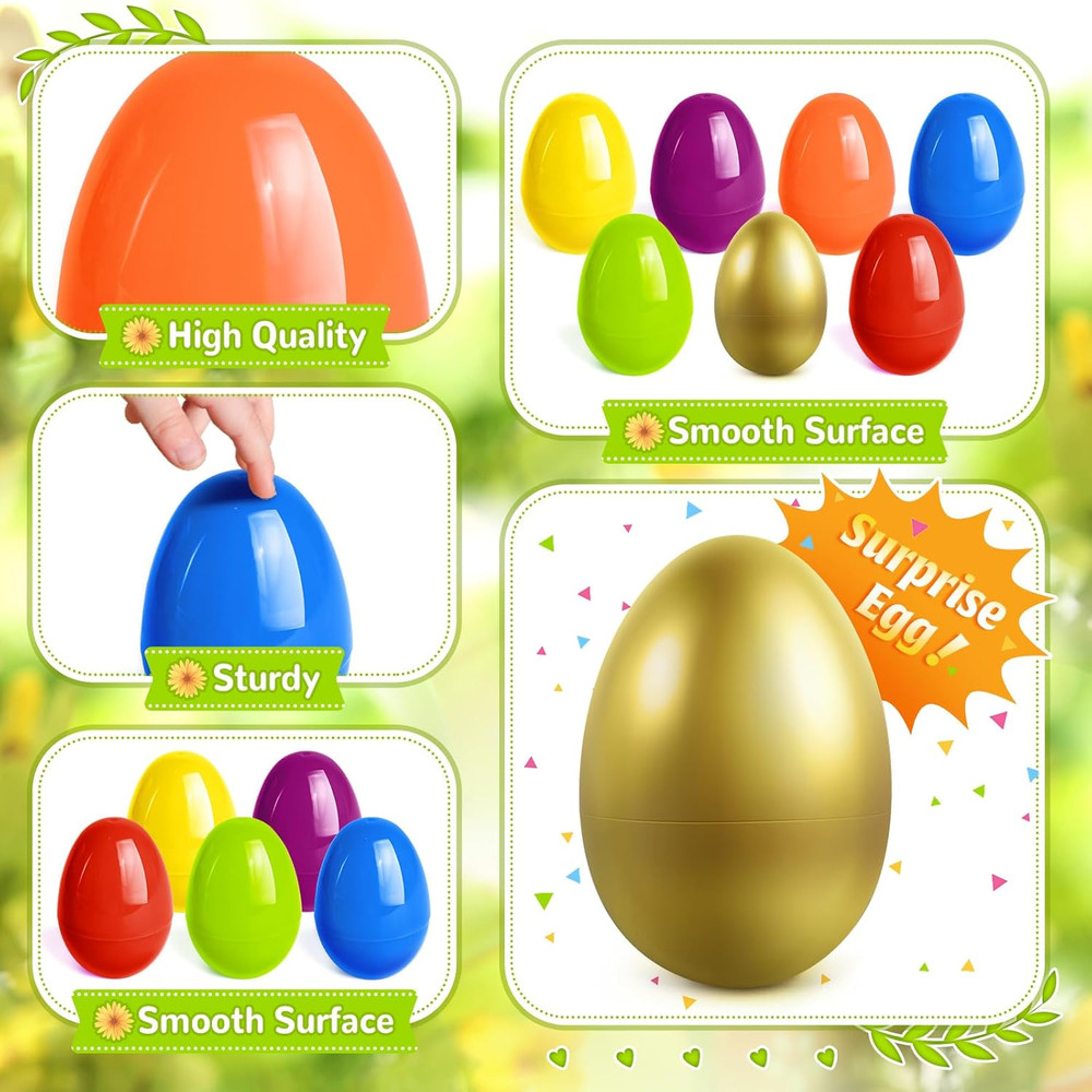 120PCS 3.5 inch Plastic Easter Eggs Plus 8 Golden Easter Eggs, Empty Easter Eggs