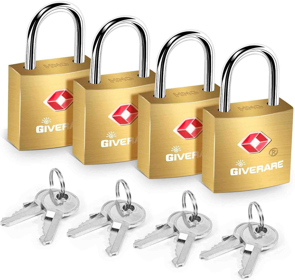 4 Pack TSA Accepted Luggage Locks w/ Keys, Brass Padlocks for Suitcase, Backpack