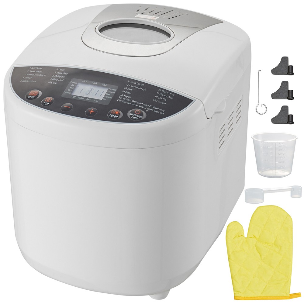 2LB 19-in-1 Bread Maker Automatic Compact Dough Machine Nonstick White