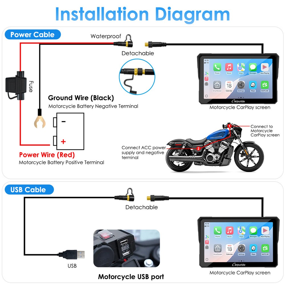 Carpuride W702H Wireless CarPlay Android Auto Navigation Screen for Harley Moto