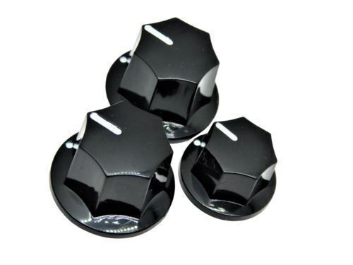 Black Jazz Bass Style Knobs set of 3 Push On Type for Import split shaft
