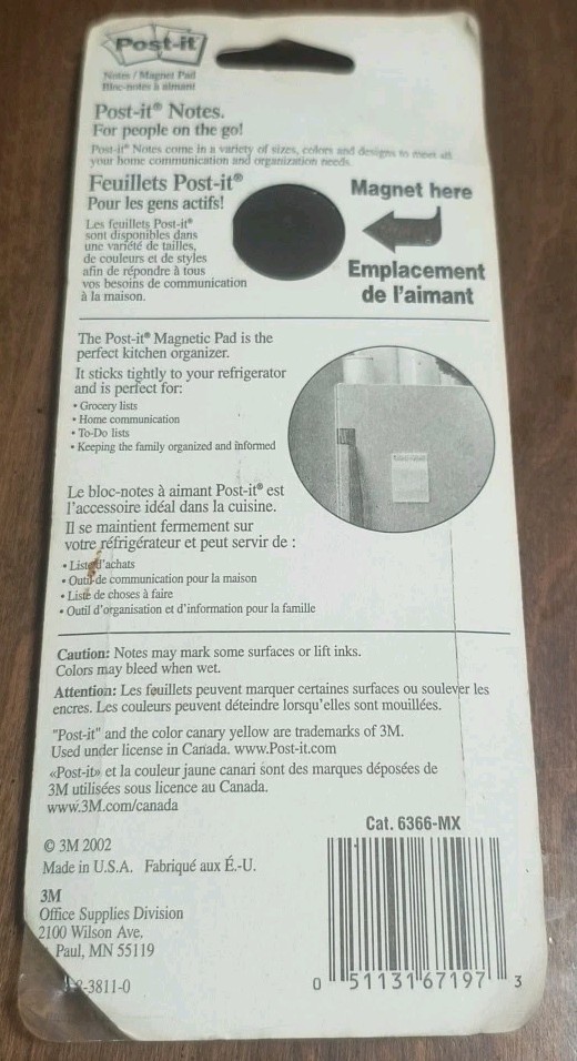 3M Post-it Notes Pad "Things To Do" Vtg 2002 Refrigerator Magnet NIP Rare