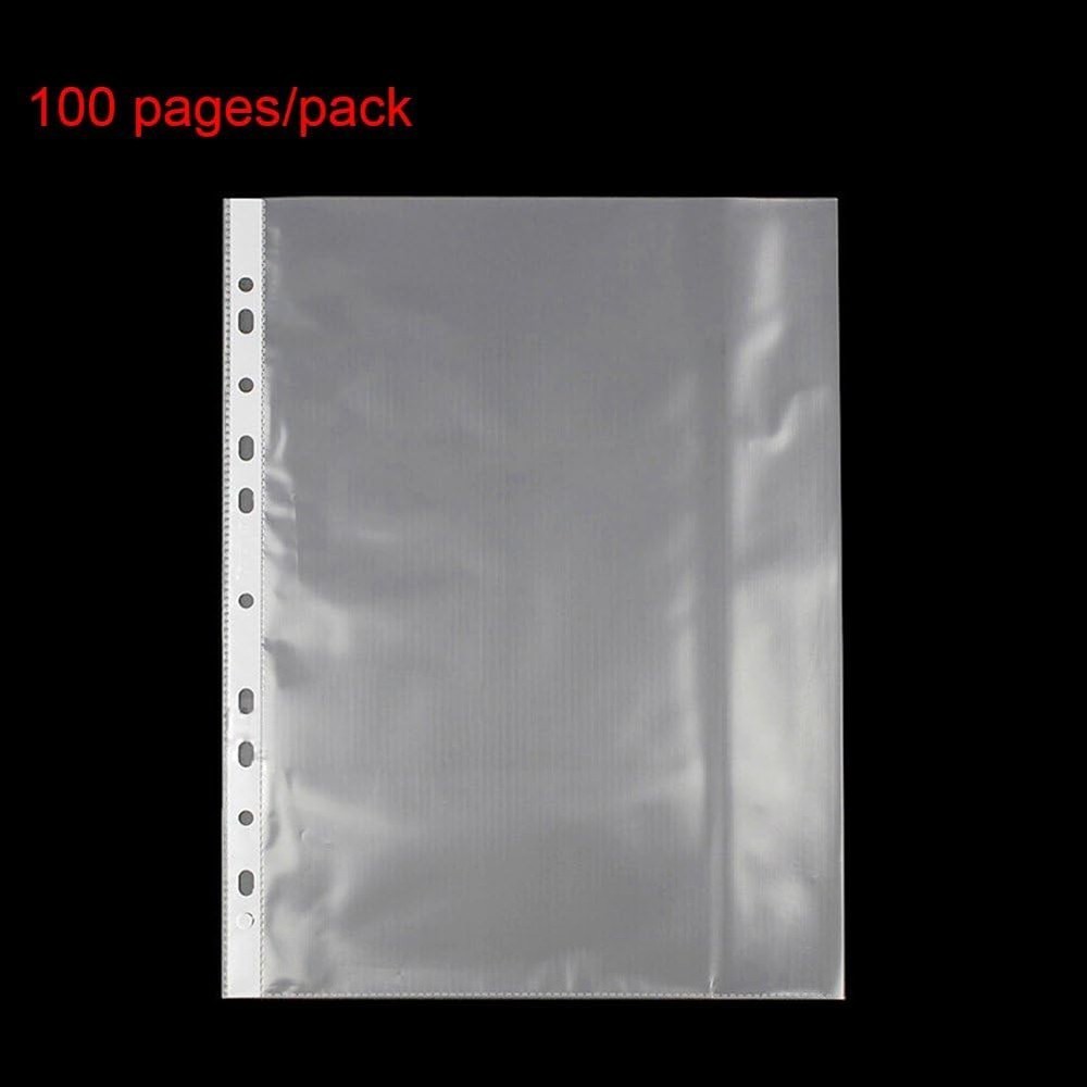 A4 Punched Pocket, 100 Pages/pack Transparent Document Folder Wallets Sleeves