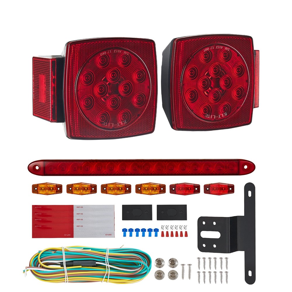 LED Submersible Square Trailer Tail Lights Kit Stop Rear Brake Turn Indicator
