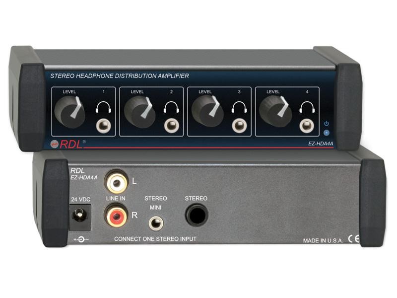 RDL EZ-HDA4A 1X4 Front-Panel Outputs Stereo Headphone Distribution Amplifier