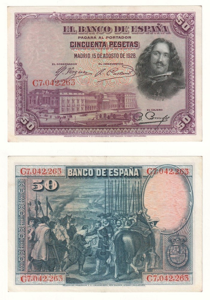 SPAIN 50 Pesetas Banknote (1928) P.75b - EF