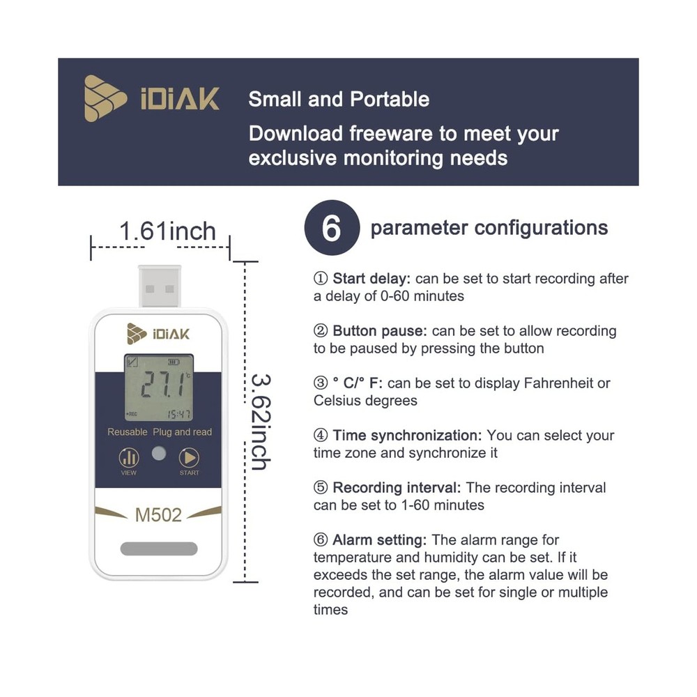 M502 Temperature Data Logger USB Temp/Humidity Recorder with PDF and Excel (R...