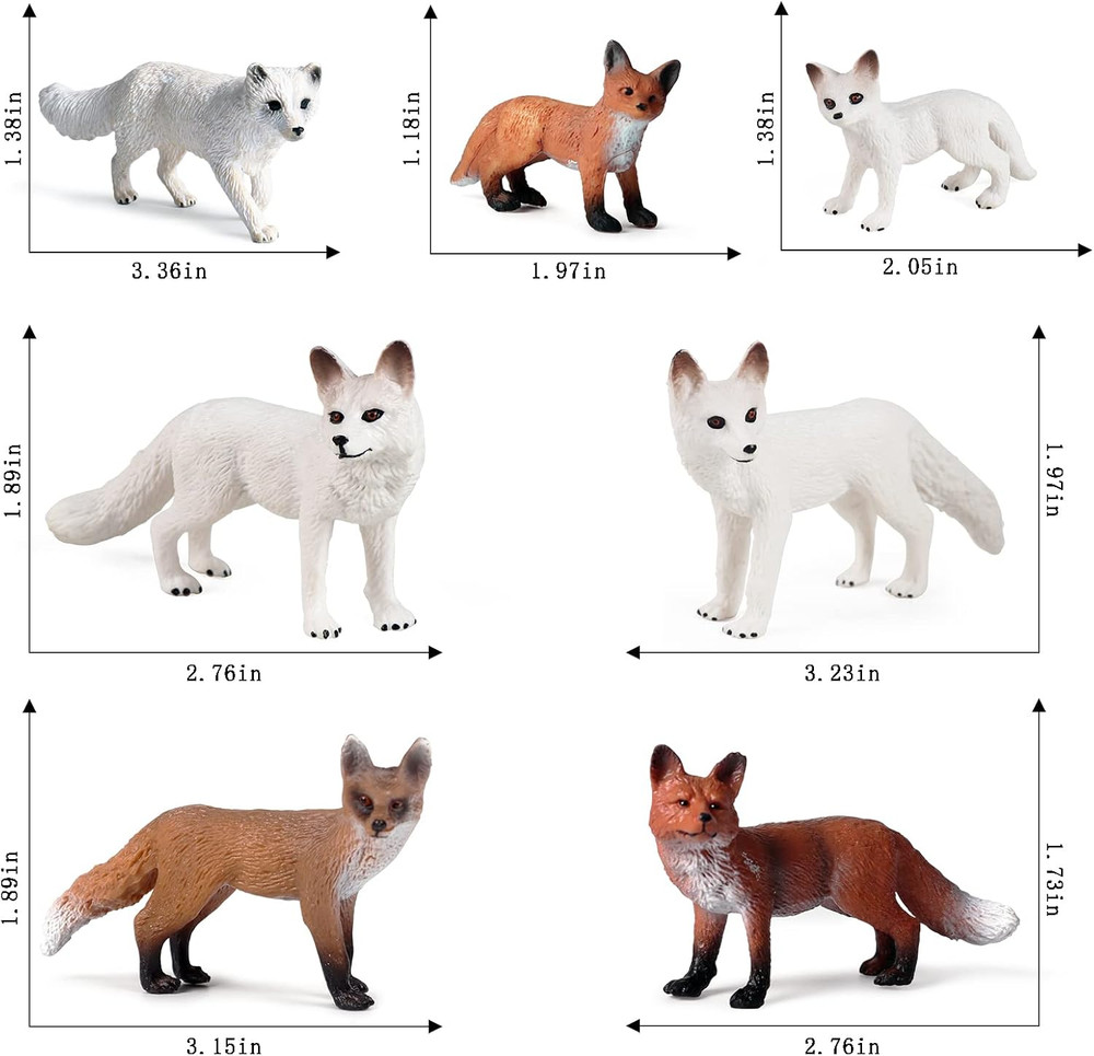 7PCS Fox Toy Figures, Plastic Forest Animals Fox Figurines Set Include Arctic Fo