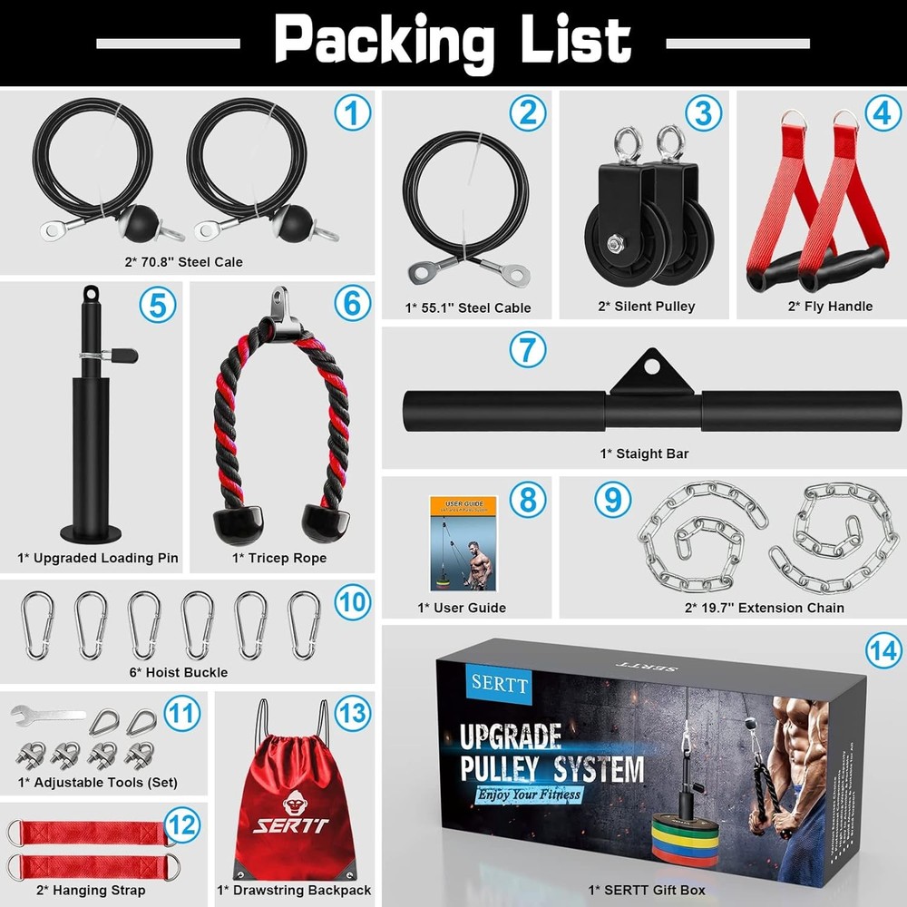 Gym Weight Cable Pulley System LAT Pull Down Home Workout Kit