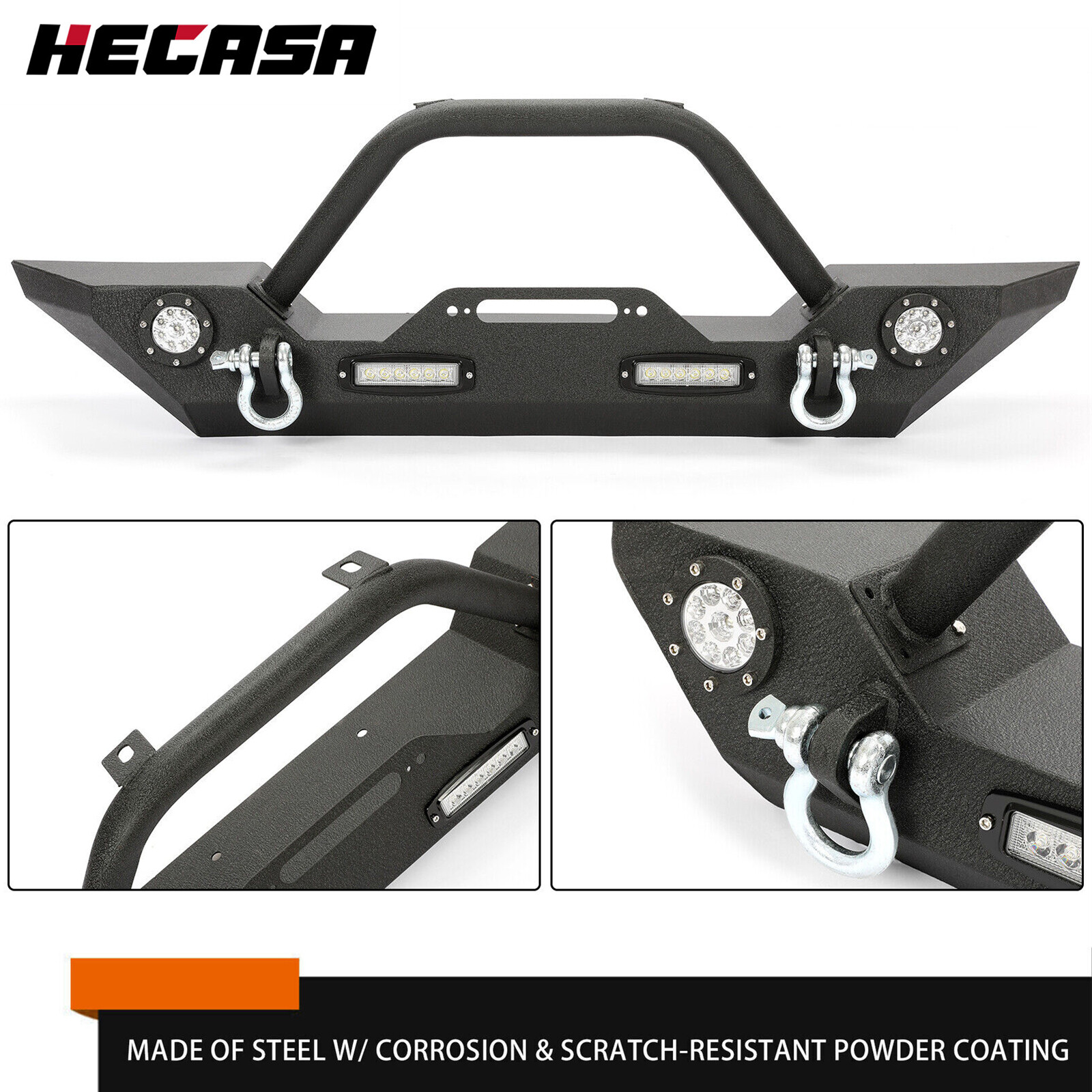 Steel Front Bumper w/LED Lights for Jeep Wrangler JK JL 07-22 Gladiator JT 20-22