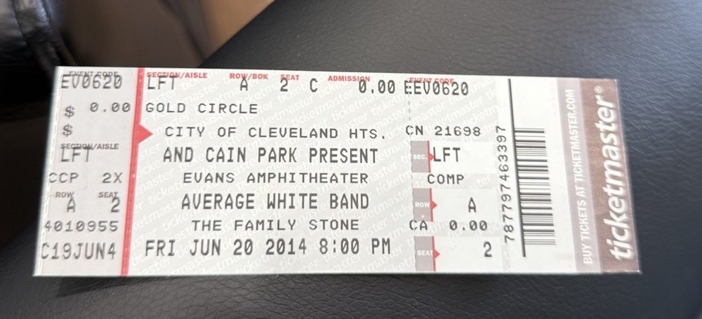 AVERAGE WHITE BAND RARE UNUSED CONCERT TICKET CLEVELAND HEIGHTS, OH 06/20/2014