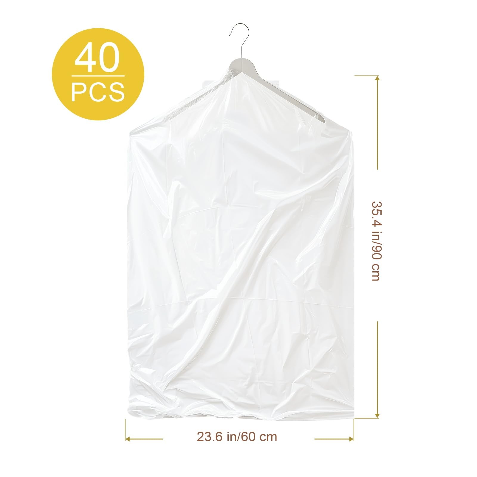 40 Pcs Dry Cleaner Clothes Covers Plastic Clear Garment Bags for Clothes 60X90Cm