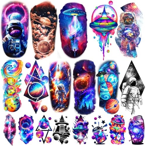 77 Sheets Temporary Tattoo, 17 Sheet Space Planet Astronaut Space & Rockets