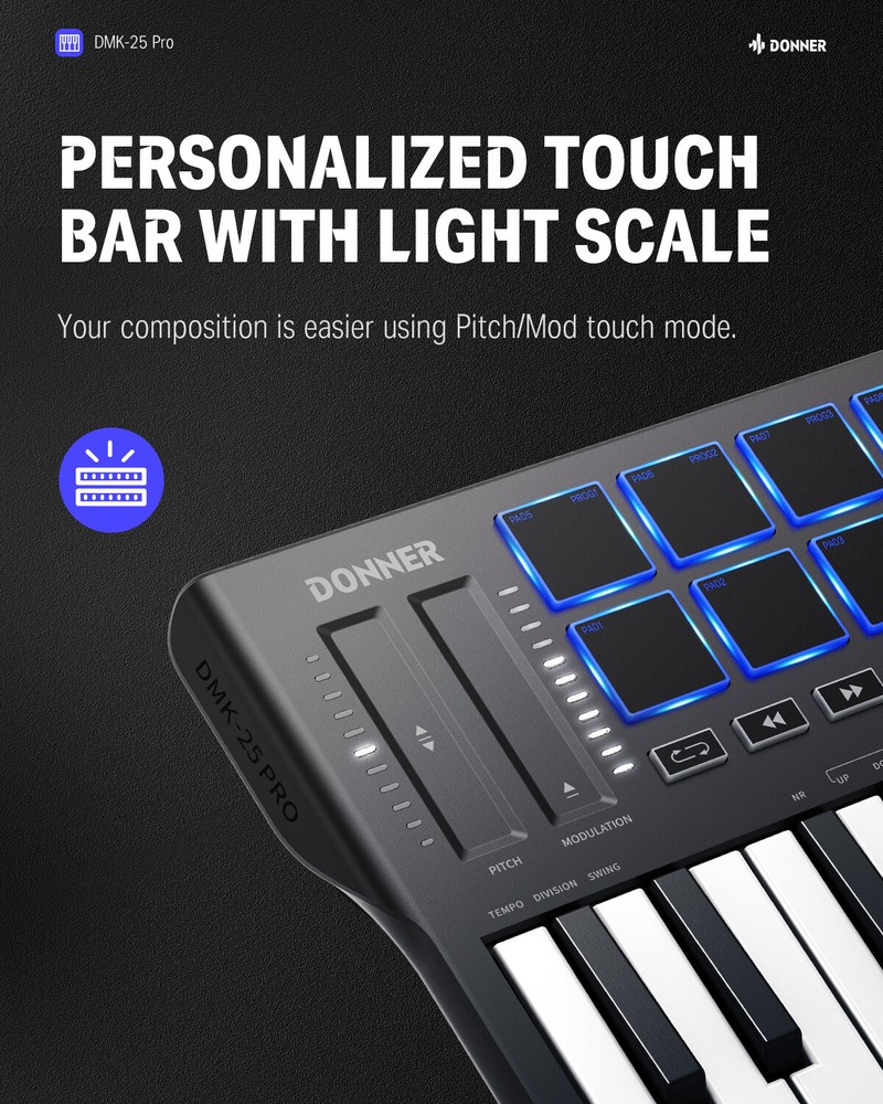 Donner DMK25 Pro MIDI Keyboard Controller With Software & 40 Teaching Course