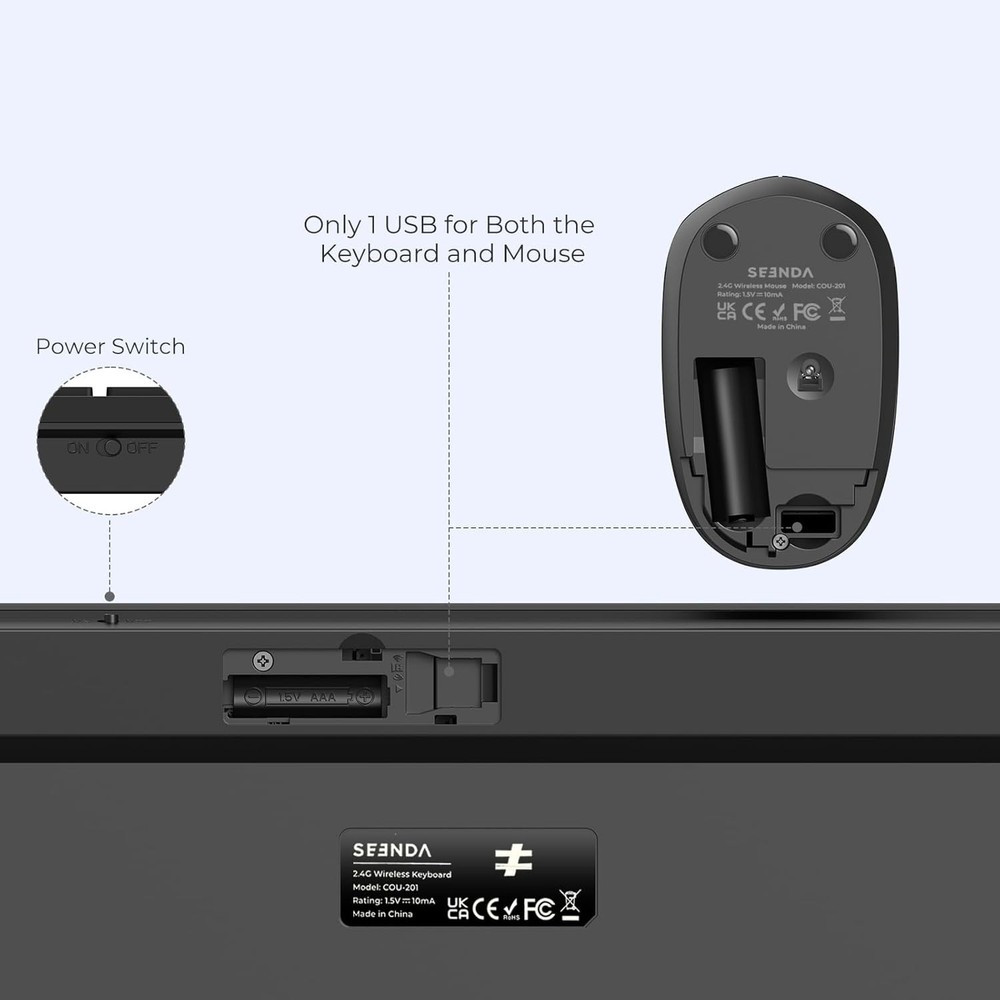 2.4G Wireless Quiet Keyboard Mouse Set - Full Size Ergonomic Design for Laptops
