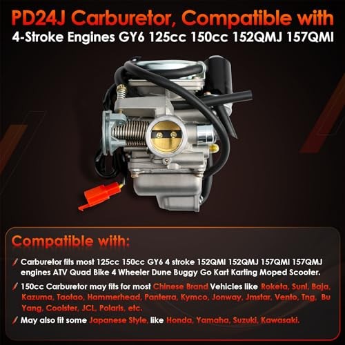 PD24J Carburetor, Compatible with 4-Stroke Engines GY6 125cc Carburetor Only