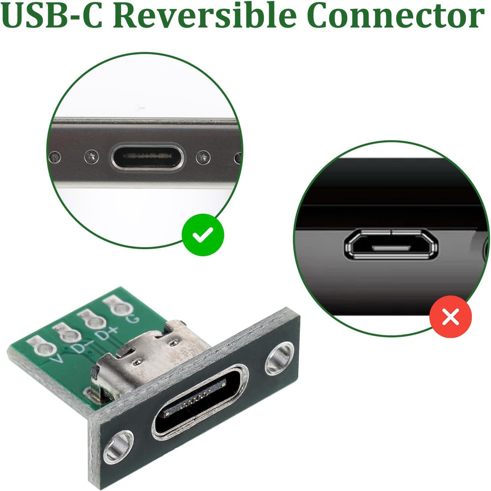 10 Pcs USB C Panel Mount Connector DIY Type C Female Socket Connector Panel Moun