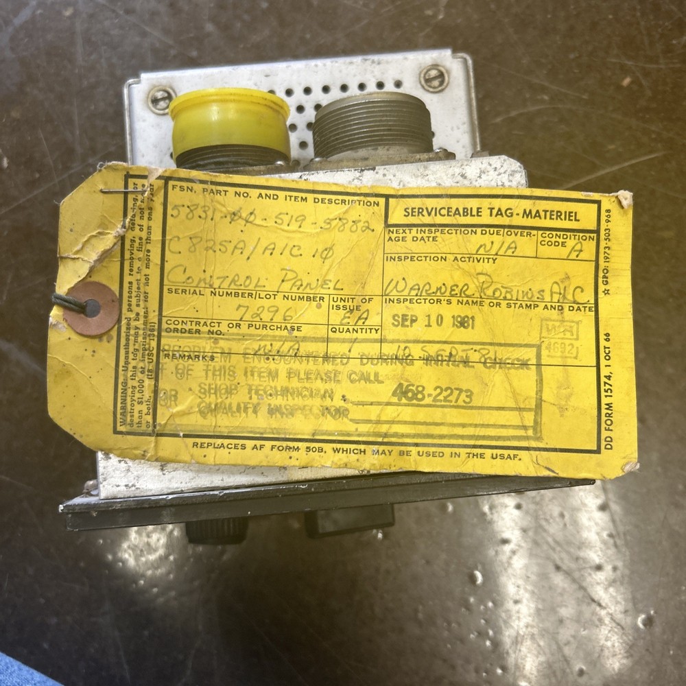Authentic U.S. Military Aircraft Intercom Control Panel SN 7296