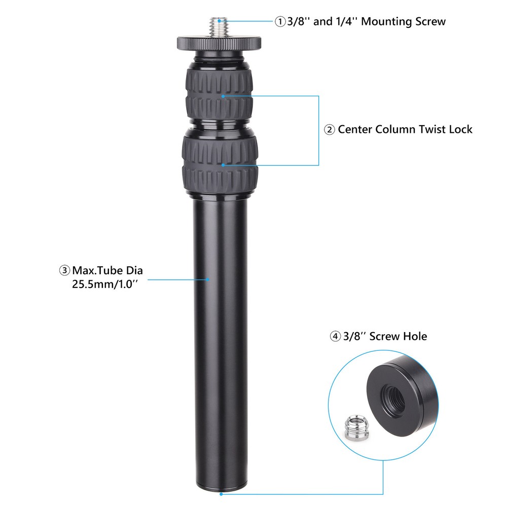 Camera Tripod Center Column Extension Pole Extender Telescopic 3 Section Rod