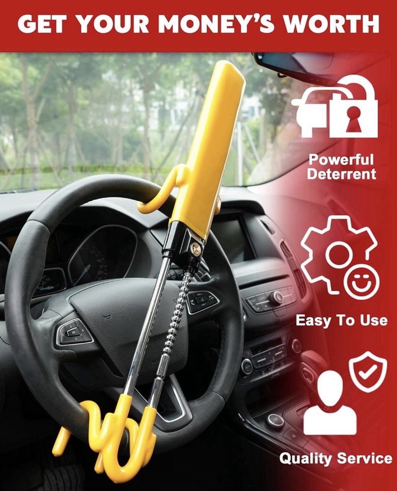 Tevlaphee Steering Wheel Lock - Heavy Duty Antitheft Device and Car Security