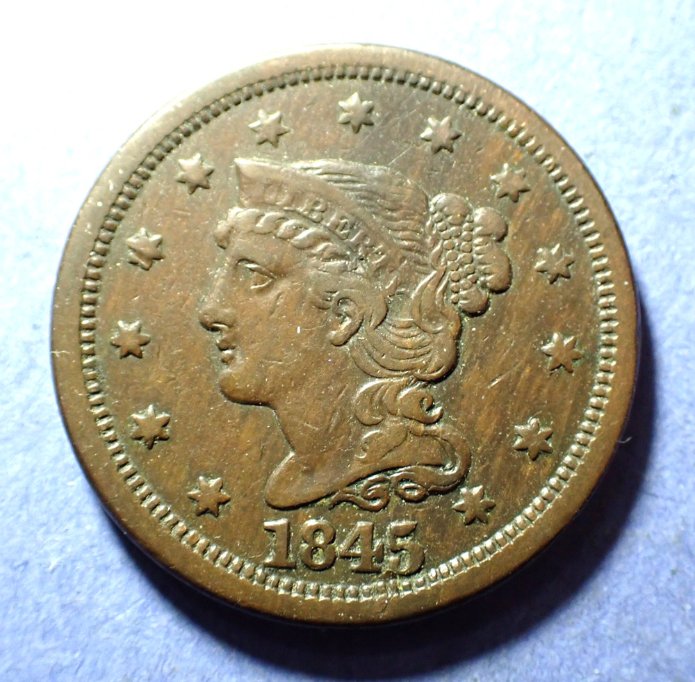1845 Braided Hair Large Cent  VF