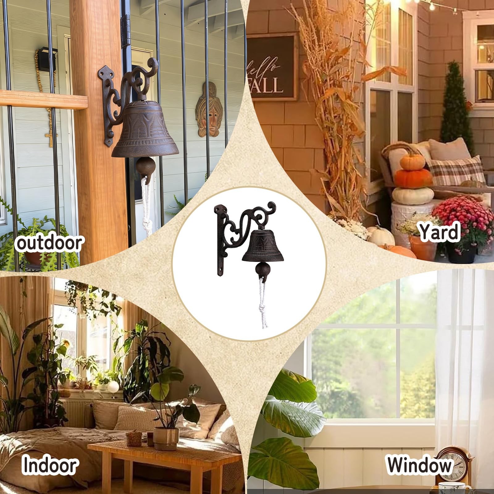 Outdoor Dinner Hanging Bell Cast Iron Duty Rustic Vintage Doorbell for Outsid...