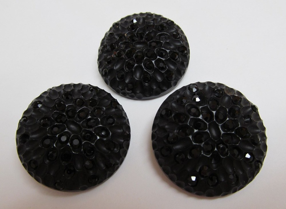 3 Piece ~ Vintage Sparkly Black Stone Buttons