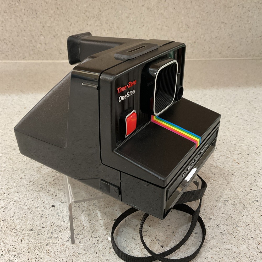 Vintage Polaroid Time-Zero One Step Land Camera Black Rainbow Striped & Strap