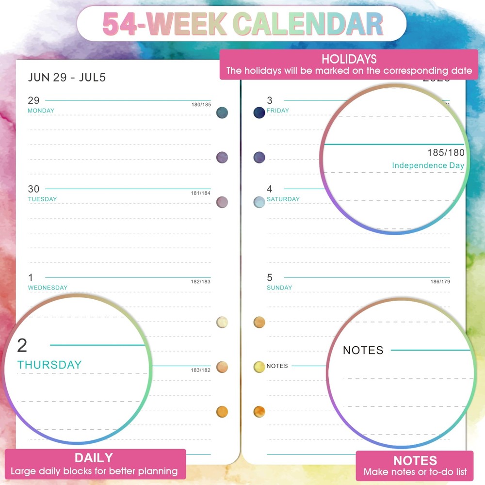 Planner Refills 2026-2027 - Inserts, Small, Multicolored
