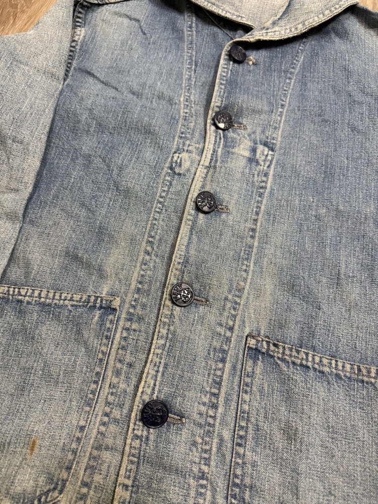 1940s USN Navy Shawl Collar Denim Military Jacket Original Buttons Size Medium