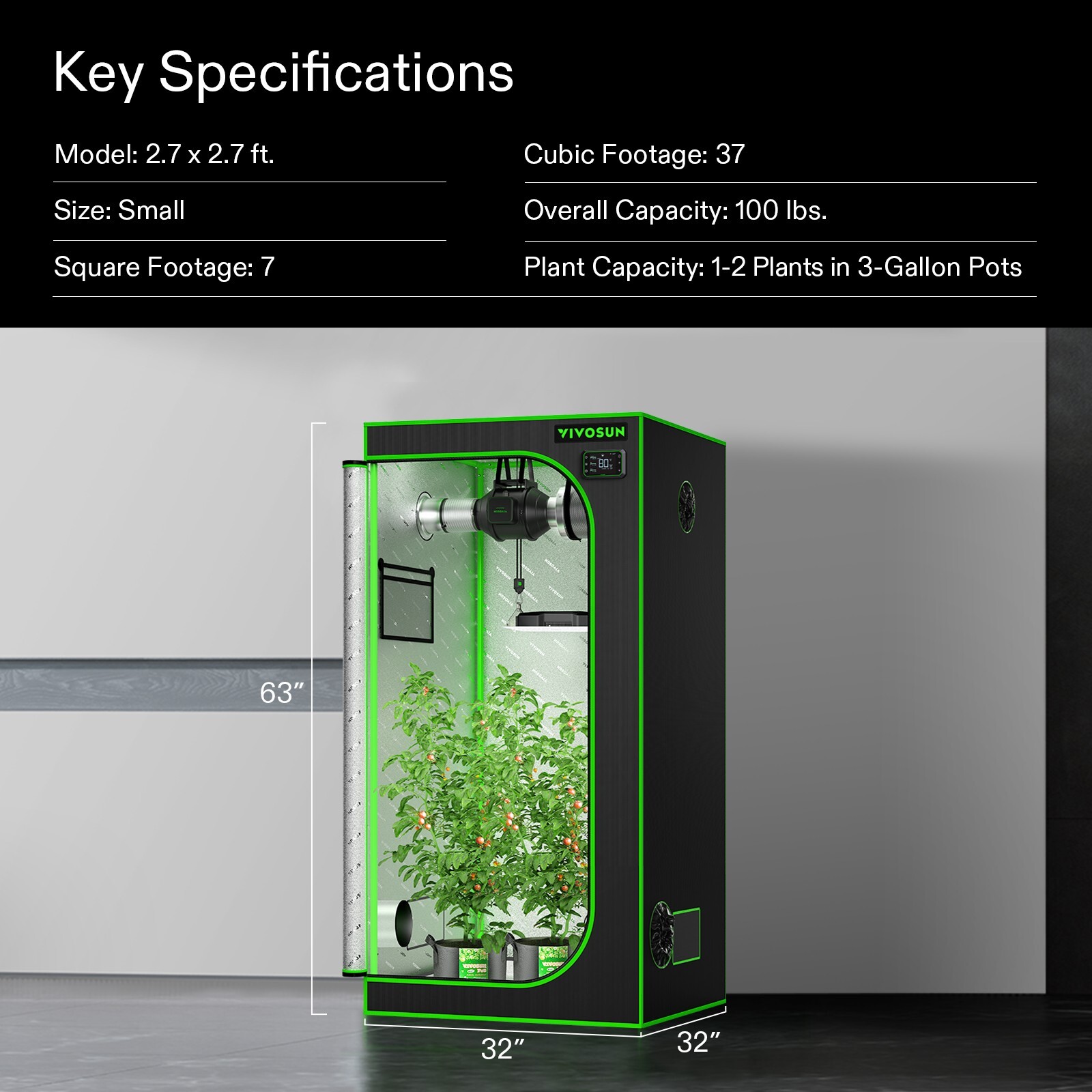 VIVOSUN 2.7x2.7 Complete Grow tent kit w/VS1000 Led Grow light inline duct fan 4