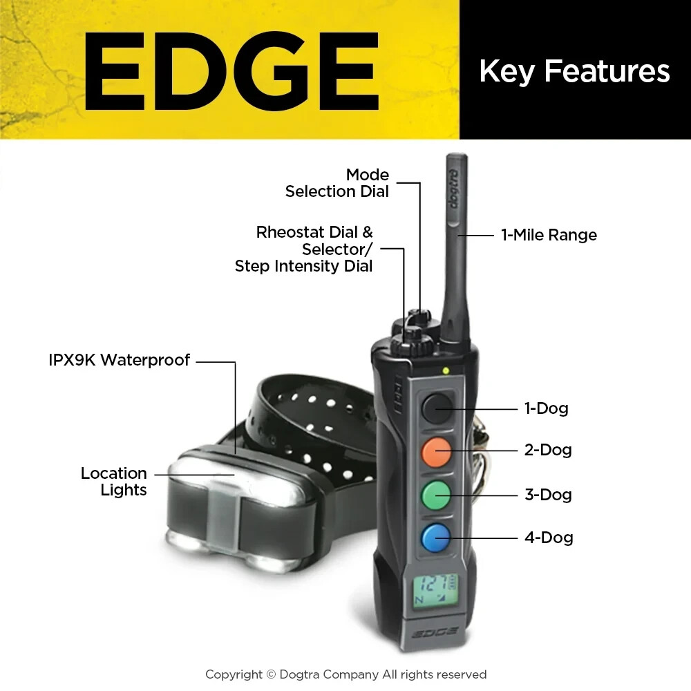 Dogtra Edge Waterproof 4-Dog Expandable Remote Training E-Collar with LED Light