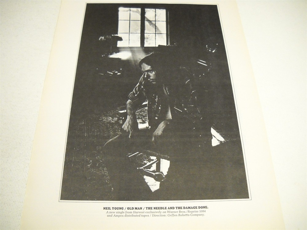 NEIL YOUNG contemplative 1972 Promo Display Ad OLD MAN Needle And Damage Done