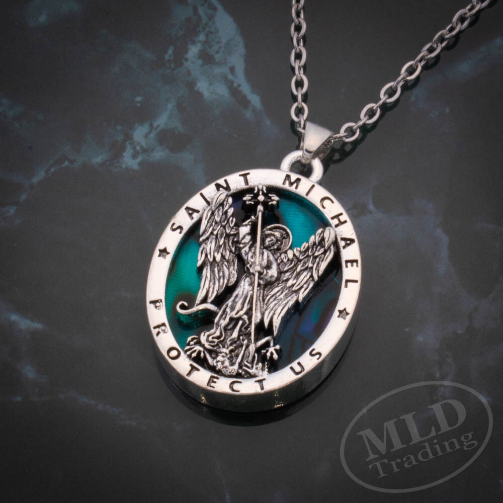 Saint St Michael Pendant Necklace, Religious Protector Medal, Alloy, 18" Chain