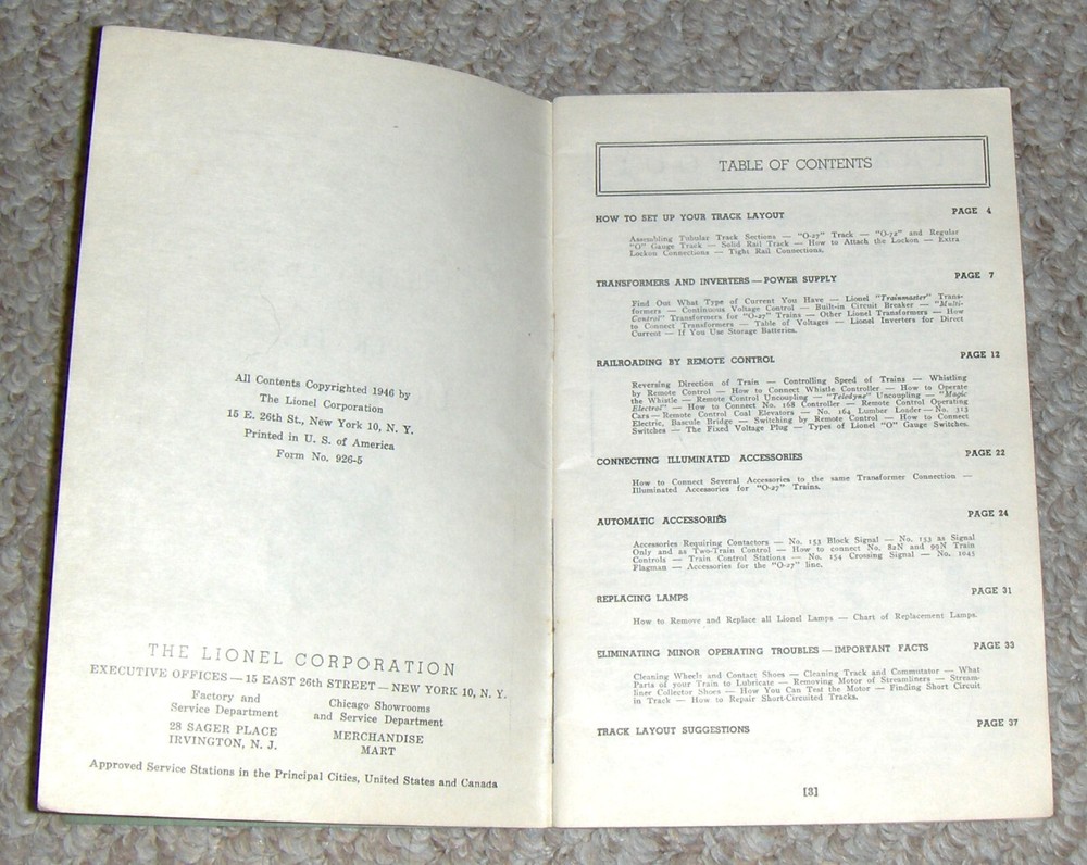 c1946 LIONEL TRAINS Instructions for Assembling & Operating Manual / Book