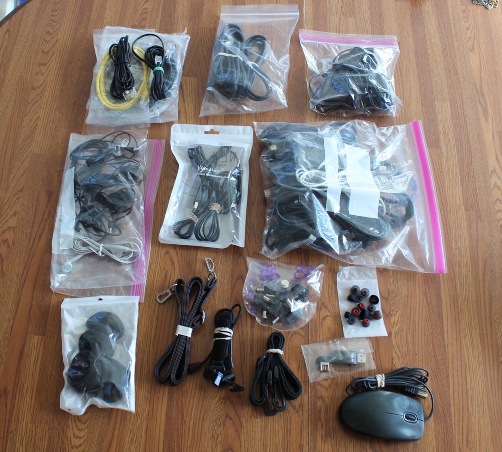 Lot Assorted Brand Cables Camera Cords USB Micro-USB AV Charging Adapters Mouse