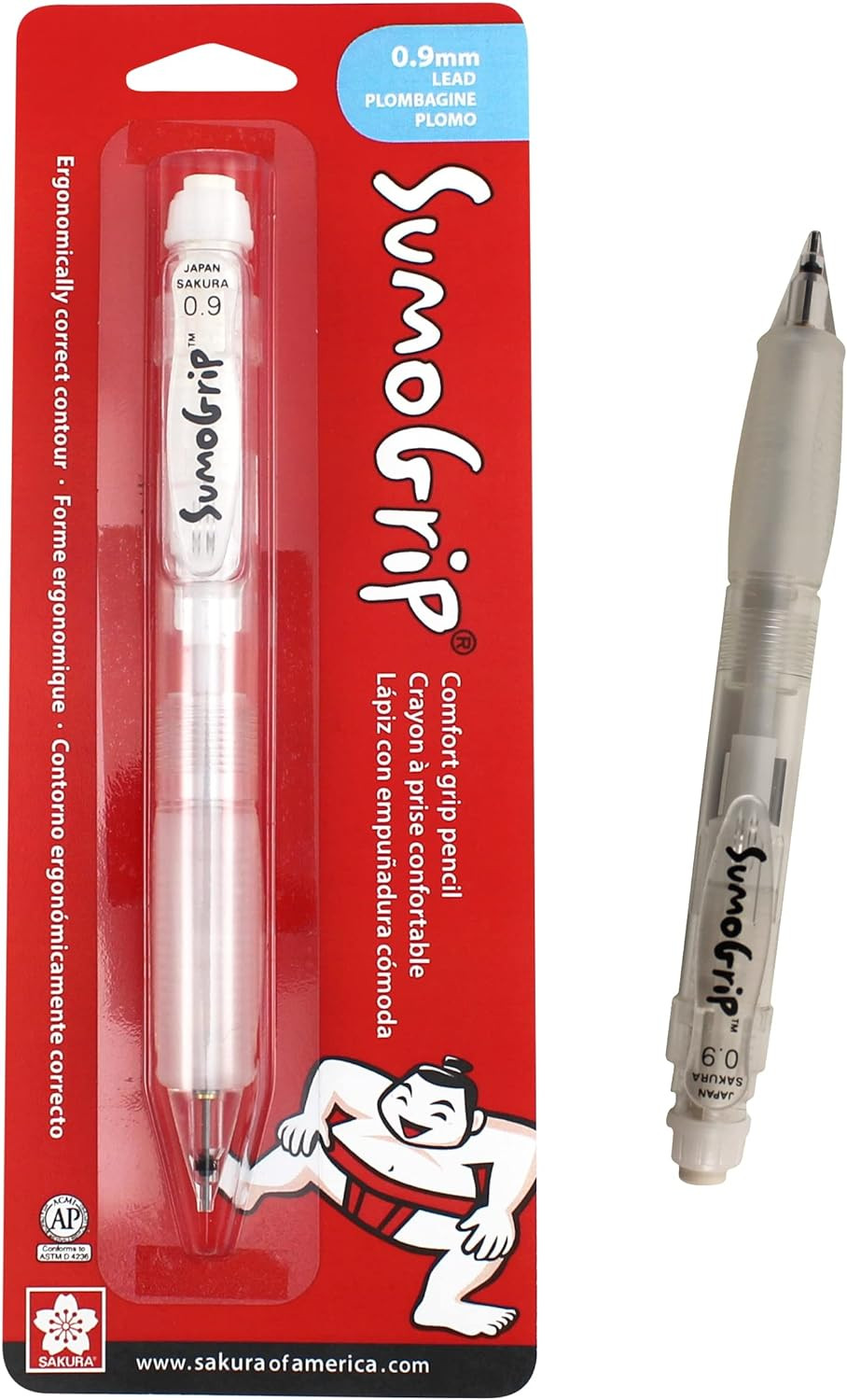 Sumogrip Pencil with Comfort Grip - 0.9 Mm Ergonomic Mechanical Pencil - Clear