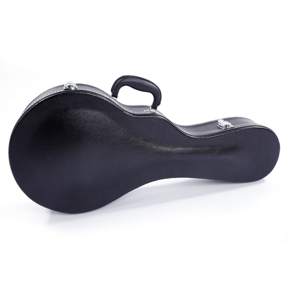 F-Style Microgroove Pattern Leather Wood Mandolin Case Black