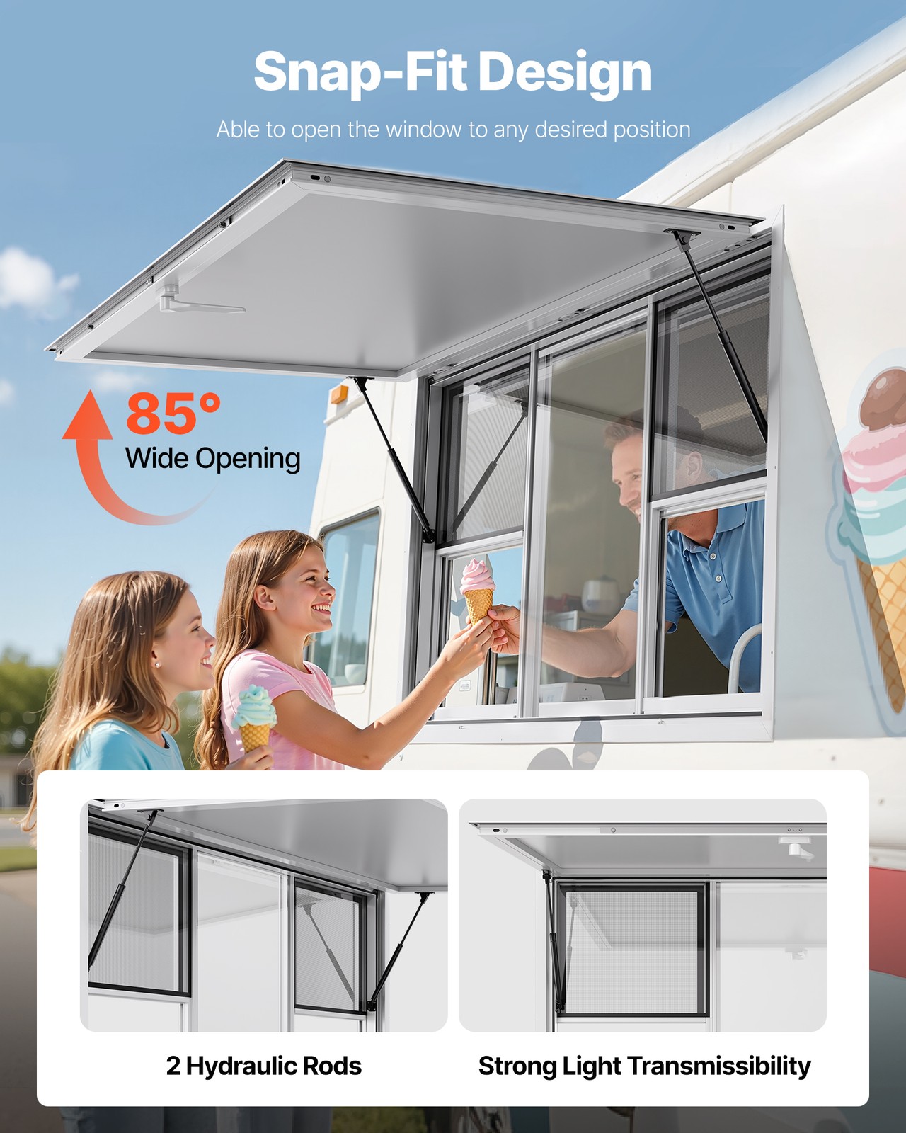 VEVOR 60x36in Concession Stand Serving Window Food Truck Service Awning Aluminum