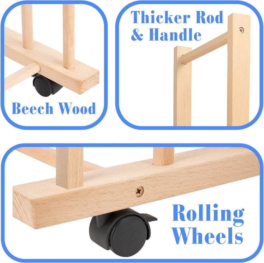 Large Art Drying Rack with Four Caster Wheels and Handle - Solid Wooden Canva...