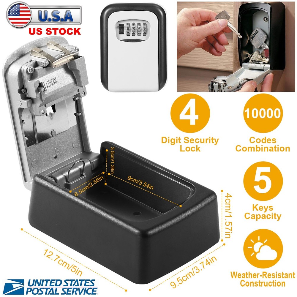 Wall Mount Key Lock Box 4 Digit Combination Safe Security Storage Case Organizer