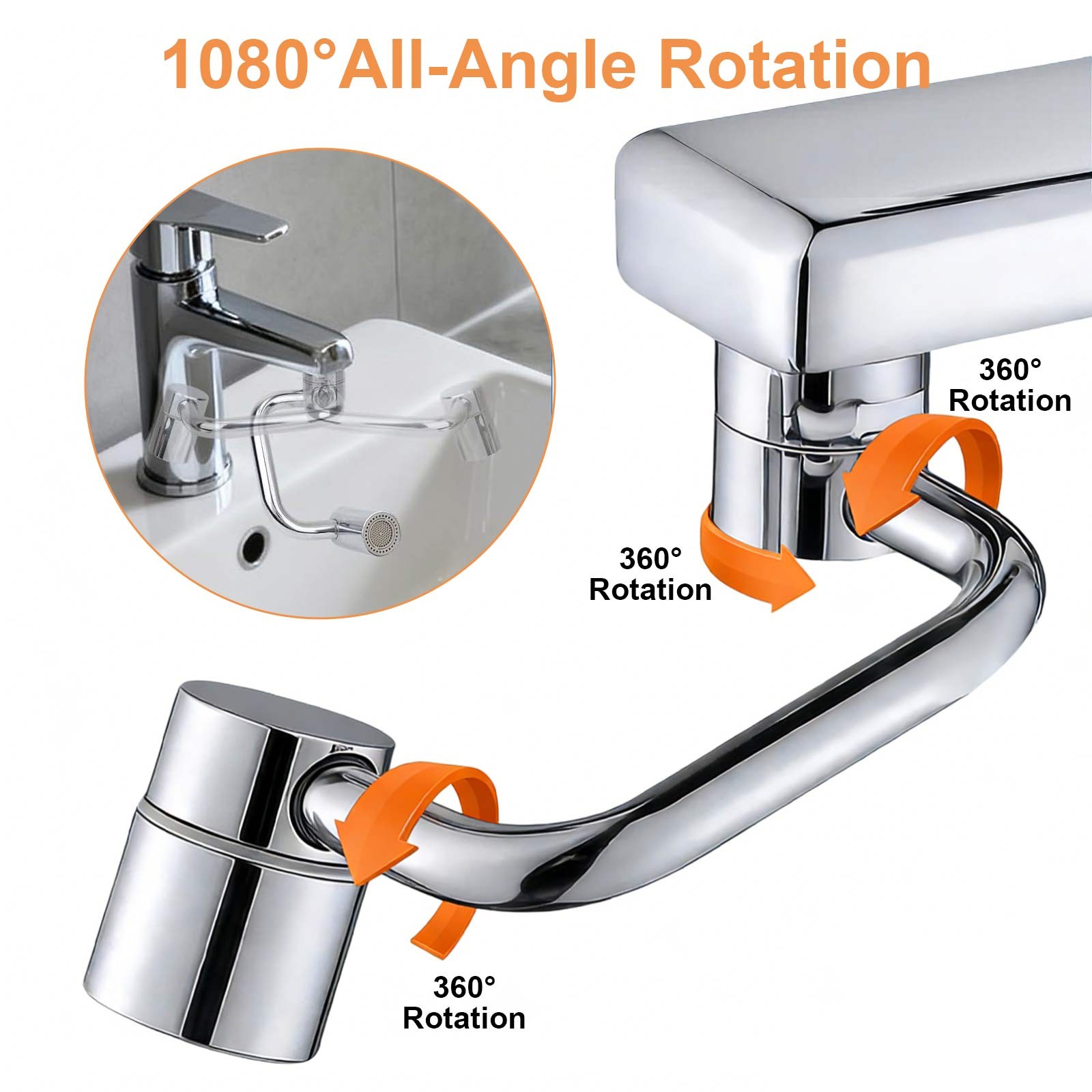 1080° Rotatable Faucet Aerator Extension Stainless Steel Universal Sink Extender