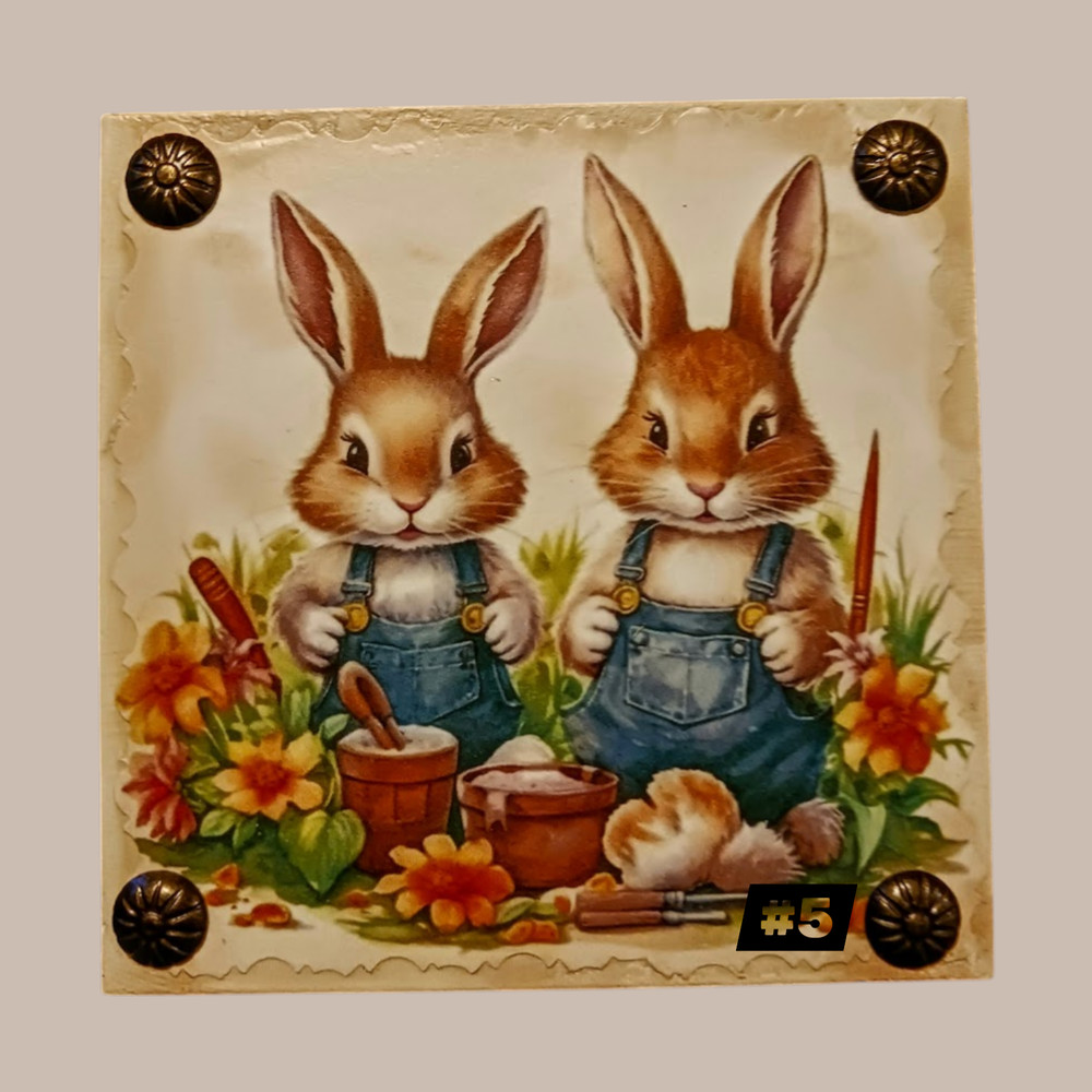 Bunny Blocks--Spring & Easter--4 Prints--Mounted--4x4--Handmade #108 C