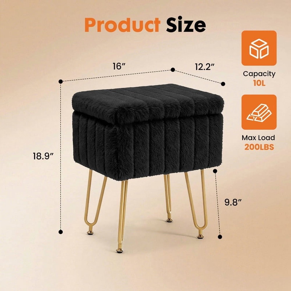 Square Ottoman with Table Top, Comfortable Footrest With Storage