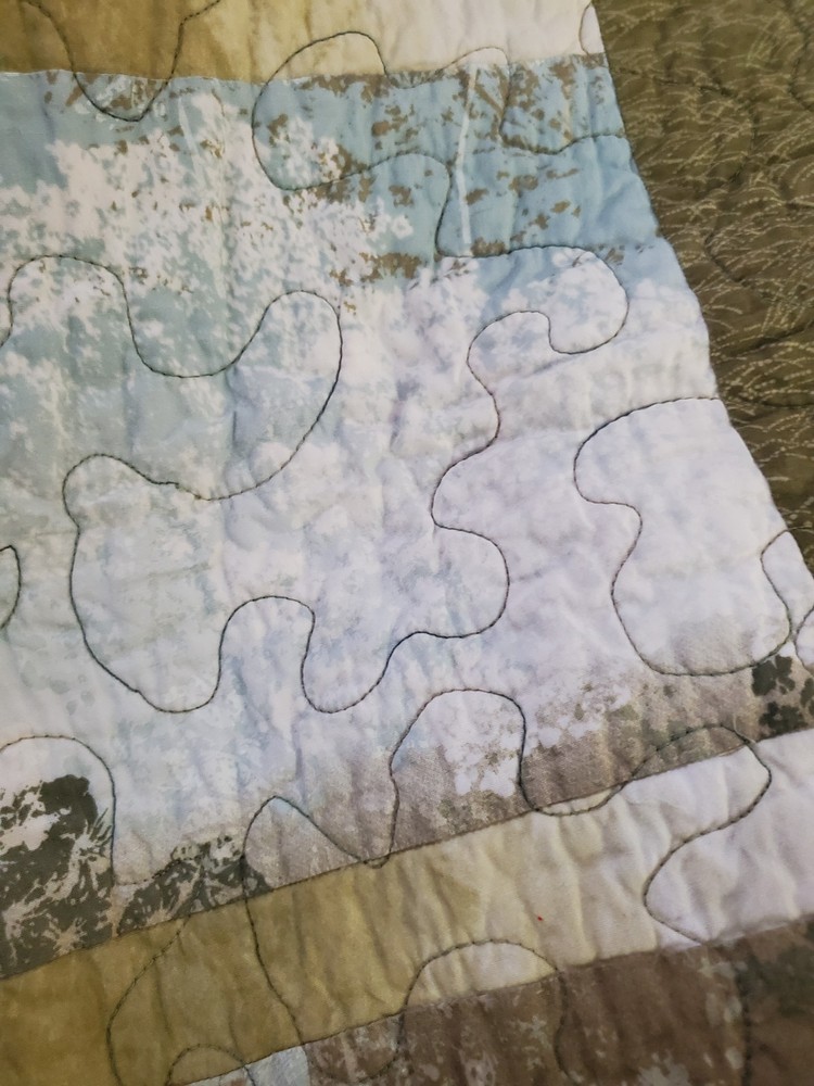 Handmade Earthy- Colored Patterned Lap Quilt, Machine-Quilted