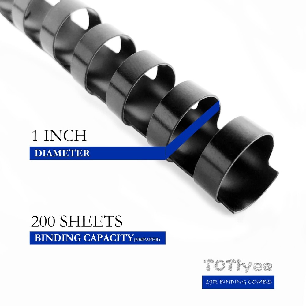 TOTiyea 19 Ring Plastic Binding Combs,1 Inch Diameter,200 Sheet Capacity, Let...