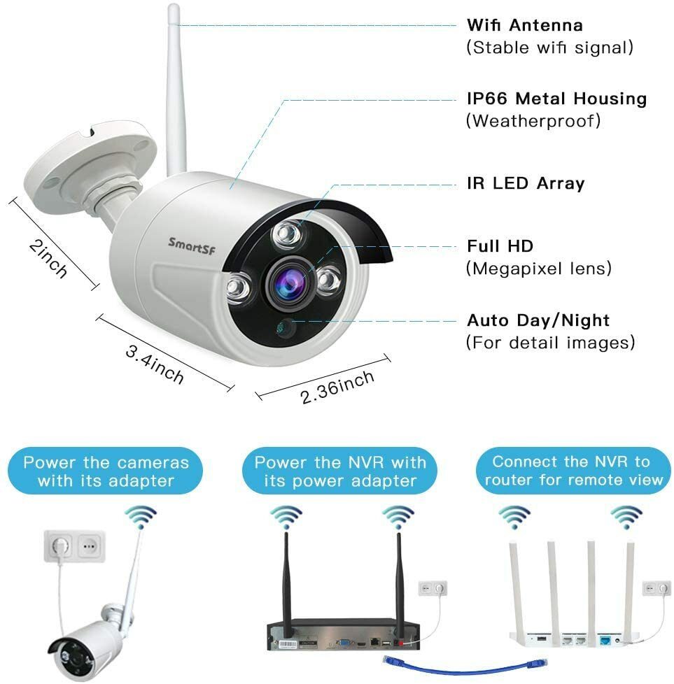 SmartSF 3MP Wireless Wifi Security Camera Audio Recording IP Security Camera