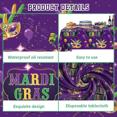 3 Pack Mardi Gras Tablecloth Masquerade Mask Table Cover Decorations