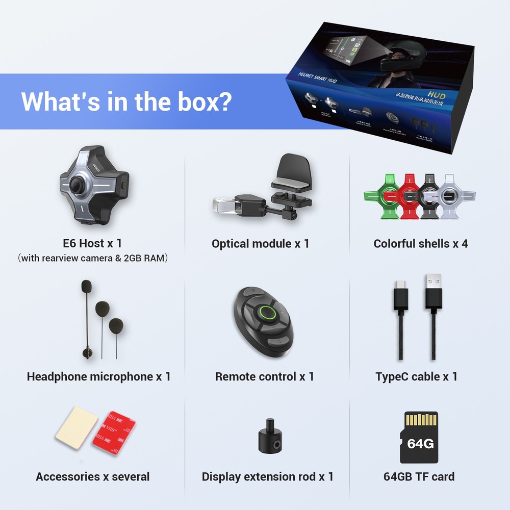 Motorcycle Helmet HUD E6 Head Up Display Bluetooth GPS CarPlay Android Auto