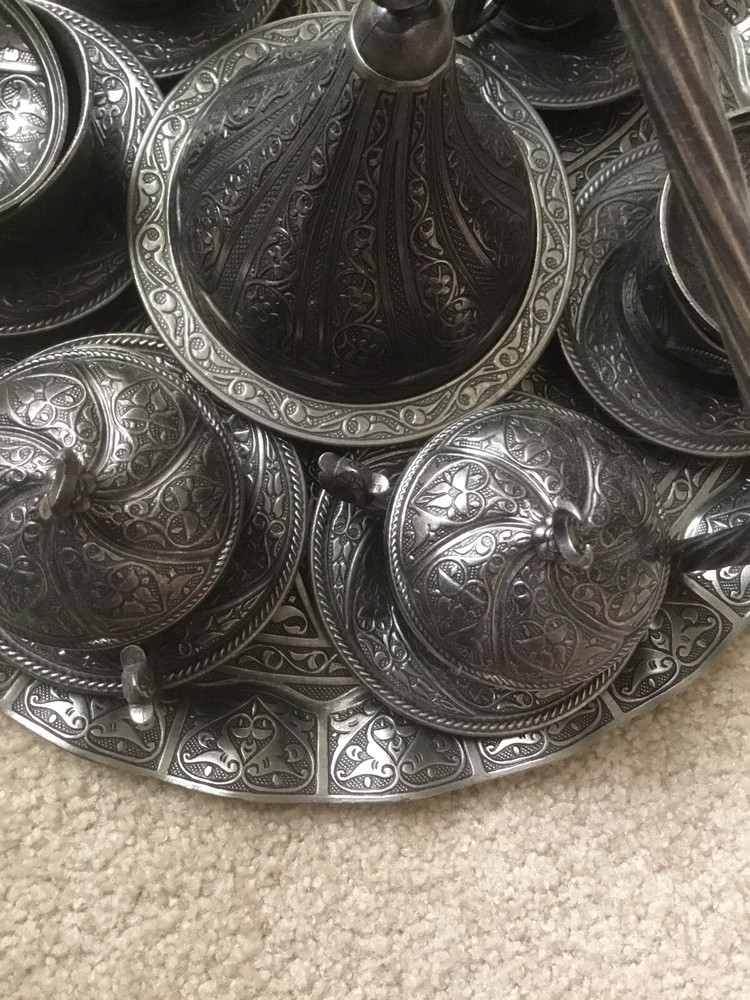 Silver Tray Ottoman Design Coffee Serving Kitchen Present , 14” Diameter, 16” H.